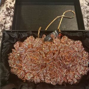 Sparkling Rose Clutch with Gold Chain